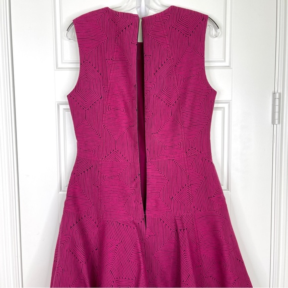 LELA ROSE Fuschia Hot Pink Geometric Textured Flare Dress Size 8 - Picture 7 of 14